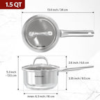 Sunhouse – 2 Quarts Stainless Steel Sauce Pan with Lid - PFOA-FREE, High Stainless Steel Sauce Pan, Advanced Impact Bonding Induction Base, Stay-Cool Handle, Compatible with All Cooktops