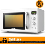 COSTWAY Retro Countertop Microwave Oven, 0.9Cu.ft, 900W Microwave Oven, with 5 Micro Power, Defrost & Auto Cooking Function, LED Display, Glass Turntable Viewing Window, Child Lock, ETL