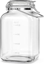 1.5 Gallon Glass Jar with Airtight Lid, Square Wide Mouth Mason Jars with Stainless Steel Handle, Large Glass Storage Containers for Canning, Flour, Sugar, Fermentation, Rice, Pickled Eggs