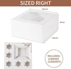 Bento Cake Box With Cupcakes, Clear Window 6 Holes Bento Combination,12 Sets: Cookie Boxes Fit 5 Regular Cupcake and Mini Cakes, Christmas Wedding Birthday Party (White/clear, 1+5/12pcs)