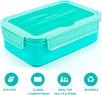 Caperci Classic Bento Box Adult Lunch Box for Older Kids - Leakpoof 47 oz 3-Compartment Lunch Containers for Adults and Teens, Built-in Utensil Set, Ideal for On-the-Go Balanced Eating, Aqua
