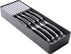 Linoroso Knife Drawer Organizer With In-Drawer Knife Block for 9 Knives, Kitchen Utensil Organizer, BPA Free Secure Storage Tray for Countertop Organization