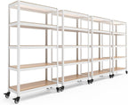 HOMEDANT House White 5-Tier Metal Rolling Cart Shelf Rack Casters Heavy Duty Wheel Shelving Unit Adjustable Utility Storage Shelves Organizer Shelf Kitchen Garage 36.2" W x 16.5" D x 69.5" H 4Pack