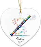 Customized Name & Year Flute Christmas Ceramic Ornament Gifts for Flutist, Flute Musician Christmas Ornaments Tree, Personalized Musical Instrument Lover Ceramic Keepsake 2025, Flutist Ornament Xmas