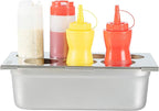 Restaurantware Squeeze Bottle Template Pack of 1 Stainless Steel 7 Hole Holder Top, 2.5" and 2.93" Diameter Fits 1/3 Size Food Pans, Dishwasher Friendly Integrated Lip Design Holder Top