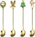 Christmas Teaspoon Gift Set of 4 | Premium 304 Stainless Steel Mirror Finish & Rust-Resistant | Small Spoon for Tea, Dessert & Coffee | Dishwasher Safe Hostess & Holiday Gift | Christmas Table Decor