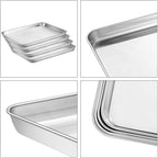 Baking Sheets Set of 4, Stainless Steel Cookie Pan Tray For Oven, Size 12.25 x 9.65 x 1 inch, Heavy Duty, Deep Edge, Superior Mirror Finish, Dishwasher Safe