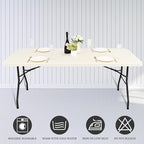 10 Pack Fitted Tablecloth for 6 Foot Rectangle Tables, Ivory Elastic Outdoor Picnic Table Cover, Washable Stretch Folding Table Cloths 6 ft for Camping Party Patio Kitchen Banquet, 30" W x 72" L