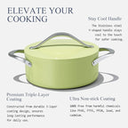 Stock Pot 4.5qt Ceramic Dutch Oven with Lid (9.5") Nonstick Ceramic Coated Non-Toxic PFAS-Free Even Heat Distribution for Braising, Baking Bread & Soups, Compatible for All Cooktops(Induction/Gas/Electric) Oven Safe to 500°F, Olive Green
