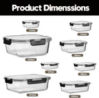 8 Pack Glass Meal Prep Containers with Lids, Extra Thick Airtight Food Storage Set (310ml-1510ml/10.5oz–51oz), Leakproof Lunch Boxes for Leftovers