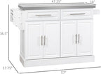 HOMCOM Rolling Kitchen Island Cart with Wheels, Portable Island Table for Kitchen with Stainless Steel Top, Adjustable Shelves, 2 Drawers, Spice, Knife and Towel Rack, White