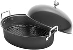 32L Large Oval Roaster Pan, Carbon Steel Roasting Pan with Rack and Lid for Thanksgiving Christmas Party, Turkey Roaster Pan for Chicken Beef Max Load 25 Lbs