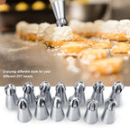 13 PCS Russian Piping Tips, Stainless Steel Russian Piping Tips Set, Russian Tips Set for Decorating Cake Cream Cookies Pastry Baking Tools
