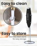 Elementi Electric Milk Frother Handheld - Make Creamy Lattes, Delicious Cappuccinos and Perfect Drinks - Compact Mixer & Coffee Stirrer with Whisk - White