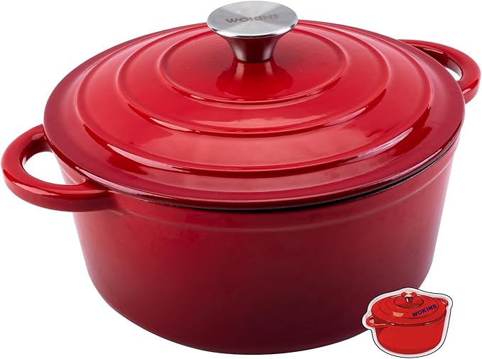 Enameled Cast Iron Dutch Oven Pot with Lid Heavy-Duty Cookware for Bread Baking, Braising, Stews, Roasting,5.5QT，red