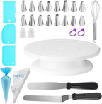 124 PCS Cake Decorating Kit with Cake Stand Turntable, Piping Bags and Tips Set, 100+1 Piping Bags, 12 Icing Piping Tips, 3 Scrapers, 2 Spatulas, Manual Egg Whisk, Baking Supplies for Cake Lovers