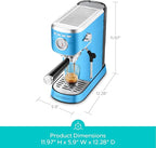 CASABREWS CM5418 Espresso Machine 20 Bar, Stainless Steel Espresso Maker with Milk Frother Steam Wand, Professional Coffee Machine with 34oz Removable Water Tank, Baby Blue
