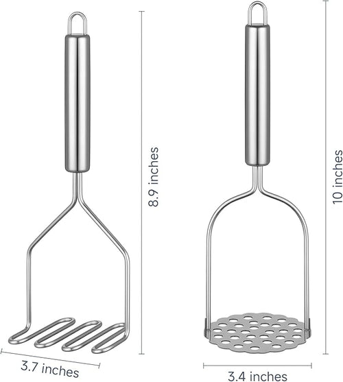 2PCS Mashed Potato Masher - Stainless Steel Potato Smasher, Masher Kitchen Tools & Utensils for Avocado, Bean, Salad, Vegetables, Fruit, Food, Meat Smasher Tool for Ground Beef