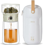 ZENS Cool Glass Teapot with Infuser, Smart One Touch Tea Maker for Loose Tea Diffusers with Insulated Mug and Portable Tea Kits, Enchanted Teapot Alternatives for Tea Lover Gifts