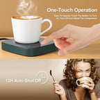 Coffee Cup Warmer 12Hours Auto Shut-Off Mug Warmer with 3 Temperature Setting,Waterproof Tempered Glass Honeycomb Vents 16W Electric Coffee Warmer for Desk Use (Green)
