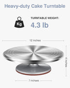 Puroma Aluminium Alloy Rotating Cake Turntable 12'' Revolving Cake Stand with Non-slip Silicone Bottom, Ideal Cake Decorating Supply for Cake Decorations, Pastries and Cupcakes