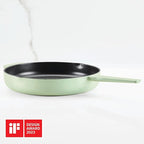 KitchenAid Enameled Cast Iron Frying Pan/Skillet with Helper Handle and Pour Spouts, 12 Inch, Pistachio