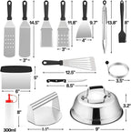 Griddle Accessories Kit of 20, HaSteeL Heavy Duty Metal Spatula Set, Stainless Steel Teppanyaki Tools for Flat Top, Barbecue Grilling Indoor & Outdoor, Melting Dome, Burger Turner, Dishwasher Safe