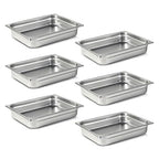 1/2 Hotel Pans 2.5 Inch Deep Stainless Steel Food Pan - Anti-Jam 6 Pack Steam Table Pan Set for Catering, Buffet Use, Kitchen Prep