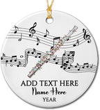 Customized Text/Year/Name Flute Player Ceramic Ornament, Personalized Xmas Ornaments Gift for Flautist Instrument Lover Brother Sister Dad Mom Daughter Son, Unique Flute Musical Ceramic Ornament