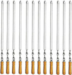 12 Pack Kabob Skewers BBQ Barbecue Skewers Stainless Steel Sticks 23.5 Inch Heavy Duty Large Wide Reusable with Nonslip Wooden Handle Ideal for Shish Kebab Chicken Shrimp and Vegetables
