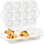 CAKETIME Silicone Muffin Pans for Baking, Metal Reinforced Frame Jumbo 6 Cups & Regular 12 Cups Cupcake Pan Nonstick Muffin Pan for Homemade Baking Easy to Handle