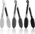 7-Inch Silicone Tongs Pack of 3, Small Tongs with Silicone Tips for Cooking, Barbecue, Buffet Serving (7", Black/Grey/White)