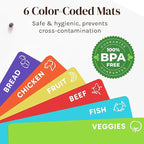 Cutting Boards for Kitchen – Bamboo Cutting Board Set with 6 Color-Coded Flexible Chopping Mats, Easy Clean Wood and Dishwasher-Safe Plastic, Large 17×12, Knife-Friendly by Cooler Kitchen