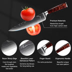 10-Piece Premium Japanese Kitchen Knife Set - Imperial Collection, Laser Damascus Pattern, 440A Stainless Steel Ultra Sharp for Fast Cutting (Red)