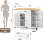 Ahomly Kitchen Island with Storage, 47.6" Rolling Kitchen Island on Wheels with Drop Leaf, Door Cabinet, Drawer, Spice Rack, Towel Rack and Knife Holder, Kitchen Cart Island Table for Kitchen, White