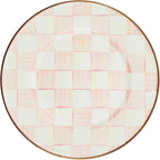 MACKENZIE-CHILDS Enamel Salad and Dessert Plate, Small Plate for Appetizers or Desserts, 8 Inches, Pink-and-White Rosy Check