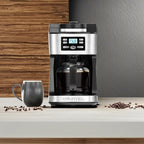 Gourmia Digital Coffee Machine 12Cup FullyAutomatic Large coffee maker integrated CoffeeGrinder,Pot,stainless steel mesh coffee filter 4Hr KeepWarm and Freshness Indicator GCM3180,Black and Silver
