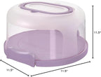 Round Cake Carrier Two Sided Cake Holder Serves as Five Section Serving Tray, Portable Cake Stand Fits 10 inch Cake, Cake Box Comes With Handle, Cake Container Holds Pies (Lilac)
