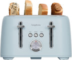 LONGDEEM 4-Slice Toaster 1.5" Extra Wide Slot Stainless Steel with High Lift Lever, 6 Presets & Bagel/Defrost/Cancel Function, Removal Crumb Tray, Under Base Cord Storage, Blue