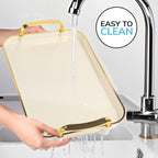 Serving Tray with Handles Set of 3 Rectangular Large Serving Platters 16.5/14.9/13.2 Inch White Plates for Dinner, Party, Entertaining, Cream Gold