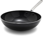 Orfeo 11” Nonstick Wok Pan, Made in Italy, Diamond Ceramic PFAS-Free Cookware, Induction Ready, Scratch Resistant, Laser-Fused Surface for Durability, Dishwasher Safe, Black