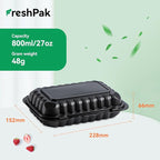 Plastic Containers Mineral Filled PP - 50 Pack 9x6 27 oz Shrink Wrap BPA Free | Stackable Meal Prep Clamshell Food Container | Reusable Microwave Safe Leftovers Takeout | Catering To Go Box