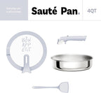CAROTE 10 Inch Tri-Ply Stainless Steel Saute Pan, 4QT Nonstick Frying Pan with Detachable Handle, Non Toxic Stainless Steel Cooking Pan, Induction Kitchen Cookware with Lid, Oven Safe to 600°F
