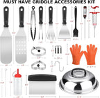 39PCS Griddle Accessorie Kits, Outdoor Grilling Tools for Blackstone and Camp Chef, Stainless Steel BBQ Accessorie Grill Spatula Set With Basting Cover Chopper, Scraper, Bottle, Tongs, Egg Mold