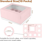 Pink 1+8 paper box 10pcs Bakery Boxes with Window,Stackable Cake and Cupcake Carriers, for Birthdays & Parties (Pink, 1+8(10Pack))