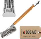 BBQ-AID All Angles BBQ Grill Brush for Outdoor Grill – Cleans All Angles, Large Wooden Handle, and Stainless Steel Bristles - BBQ Brush for Grill Cleaning – Grill Cleaner Brush Safe for BBQ and Grill