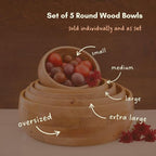 Medium Salad Bowl, 13" Wide, Kitchen Countertop Fruit Bowl, Serving Dish for Pasta, Bread, Mixing Bowl, Farmhouse Style, Mango Wood, Round, Serves 4-5