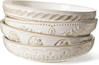 Artena Pasta Bowls, 50oz Large Salad Serving Bowls, 9.75'' Plates Bowls Set of 4, Big White Ceramic Soup Bowls for Kitchen, Embossment Shallow Dinner Bowl, Microwave Dishwasher Safe, Multiple Patterns