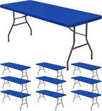 10 Pack Stretch Fabric Table Top Cap Cover, fits 8' Tables, Spandex Table Covers Washable Elastic Rectangle Tablecloth Protector for Indoor Outdoor Party Picnic Wedding, Royal Blue, 30" W x 96" L