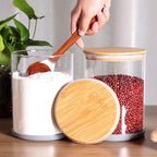 Set of 2 Large Glass Food Storage jar, 100 FL OZ (3000ml) Glass Flour Canister with Airtight Bamboo Lids for Kitchen Corner, BPA-Free Flour Container for Sugar, Ground Coffee, Rice and Dry Food